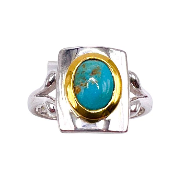 925 Silver & Vermeil Blue Turquoise Matrix Ring, sz 6,7,10