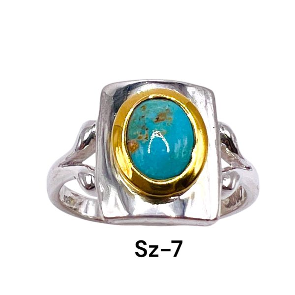 925 Silver & Vermeil Blue Turquoise Matrix Ring, sz 6,7,10 - Image 3