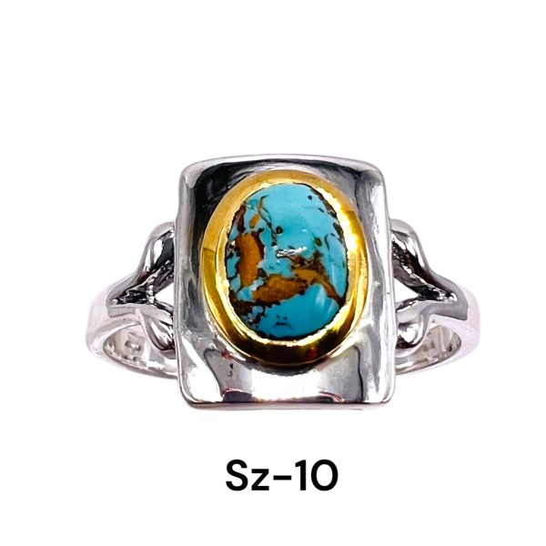 925 Silver & Vermeil Blue Turquoise Matrix Ring, sz 6,7,10 - Image 4