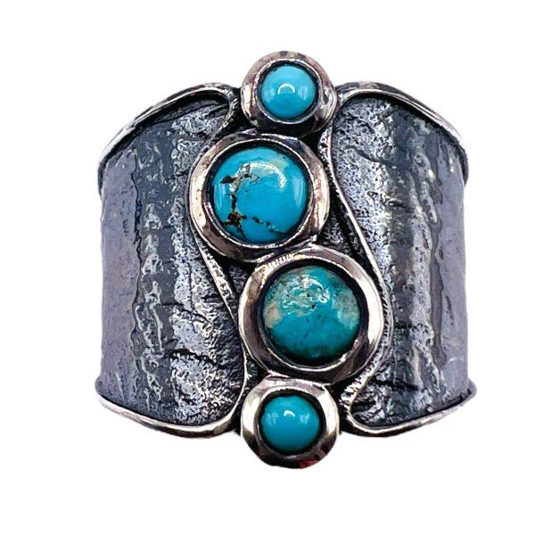 Vertical Four Stone Persian Turquoise Ring, Silver sz 7 - Image 12