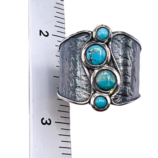 Vertical Four Stone Persian Turquoise Ring, Silver sz 7 - Image 13