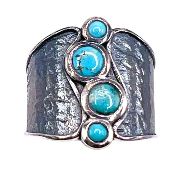 Vertical Four Stone Persian Turquoise Ring, Silver sz 7