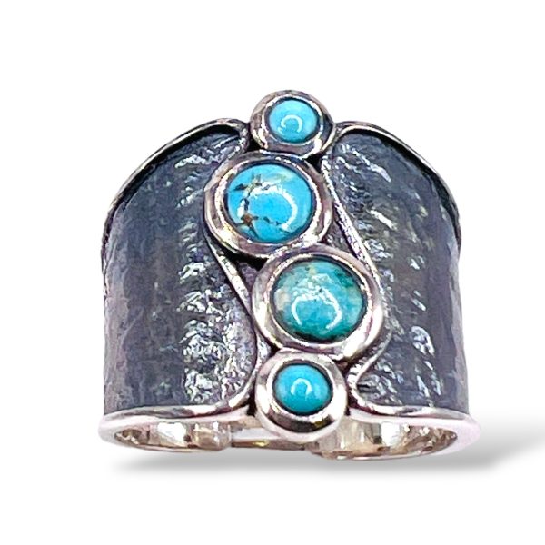 Vertical Four Stone Persian Turquoise Ring, Silver sz 7 - Image 2