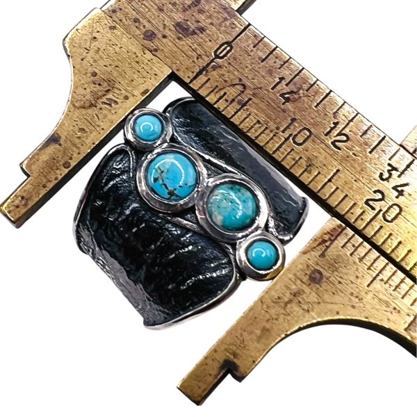 Vertical Four Stone Persian Turquoise Ring, Silver sz 7 - Image 3