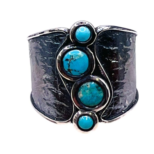 Vertical Four Stone Persian Turquoise Ring, Silver sz 7 - Image 4