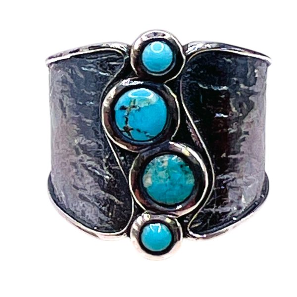 Vertical Four Stone Persian Turquoise Ring, Silver sz 7 - Image 6