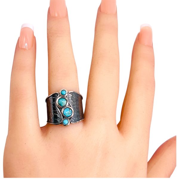 Vertical Four Stone Persian Turquoise Ring, Silver sz 7 - Image 8