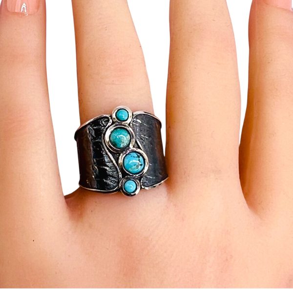 Vertical Four Stone Persian Turquoise Ring, Silver sz 7 - Image 9