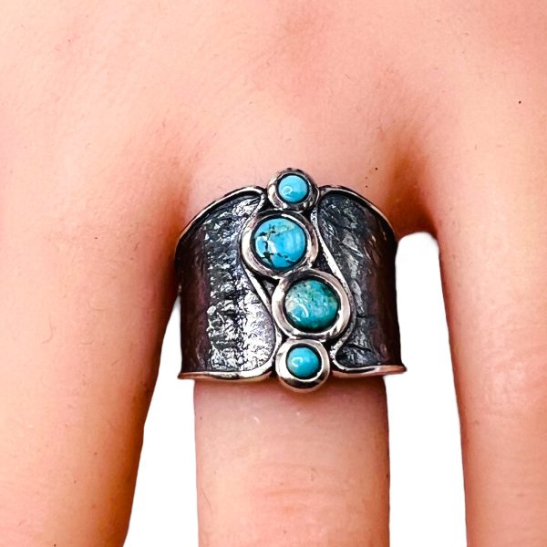 Vertical Four Stone Persian Turquoise Ring, Silver sz 7 - Image 10