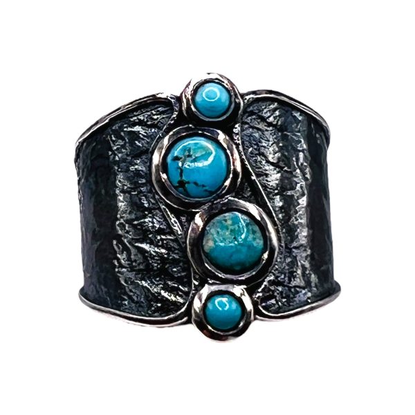 Vertical Four Stone Persian Turquoise Ring, Silver sz 7 - Image 11