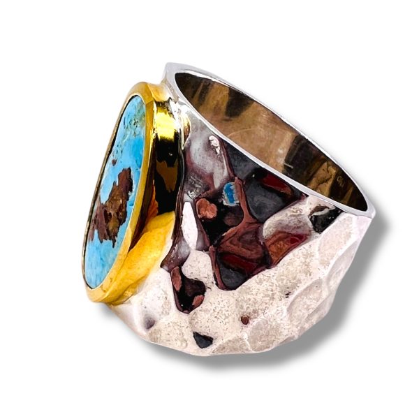 Persian Turquoise Sterling Silver Gold Vermeil Ring, sz 8.75 - Image 2