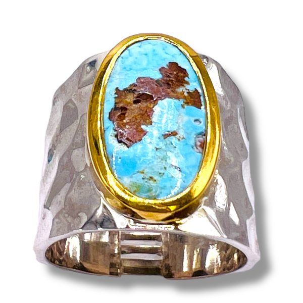 Persian Turquoise Sterling Silver Gold Vermeil Ring, sz 8.75 - Image 11