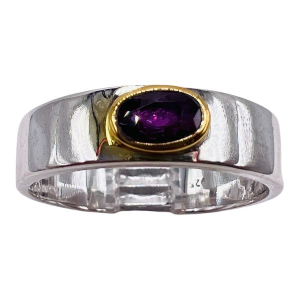 Sterling Silver & Gold Vermeil Genuine Ruby Ring, sz 7.25, 5