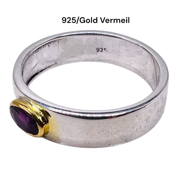 Sterling Silver & Gold Vermeil Genuine Ruby Ring, sz 7.25, 5 - Image 2