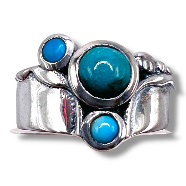 Multi-Stone Persian Turquoise Ring | Sterling Silver, sz 8 - Image 12