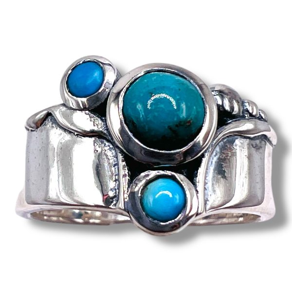 Multi-Stone Persian Turquoise Ring | Sterling Silver, sz 8