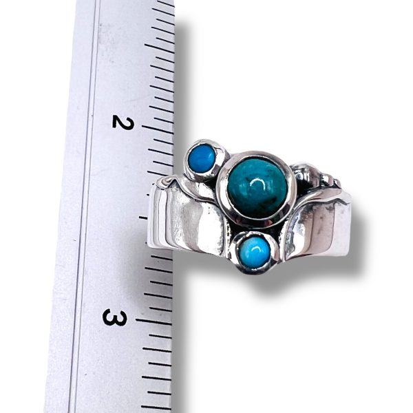 Multi-Stone Persian Turquoise Ring | Sterling Silver, sz 8 - Image 2