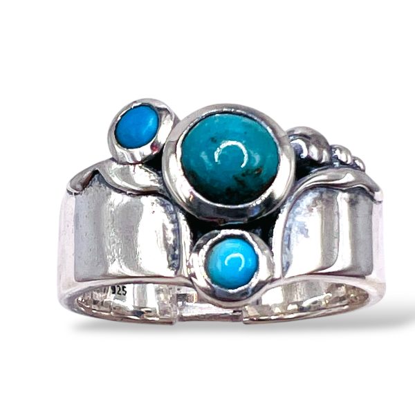 Multi-Stone Persian Turquoise Ring | Sterling Silver, sz 8 - Image 4