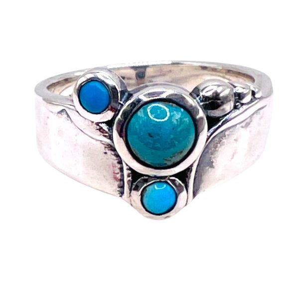 Multi-Stone Persian Turquoise Ring | Sterling Silver, sz 8 - Image 13