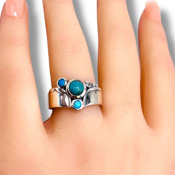 Multi-Stone Persian Turquoise Ring | Sterling Silver, sz 8 - Image 7