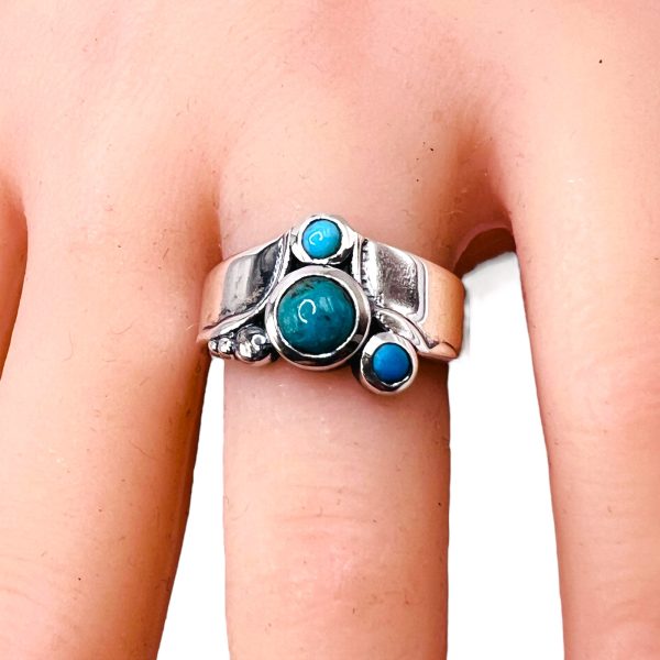 Multi-Stone Persian Turquoise Pillar Ring | 925 Silver, sz 8 - Image 6