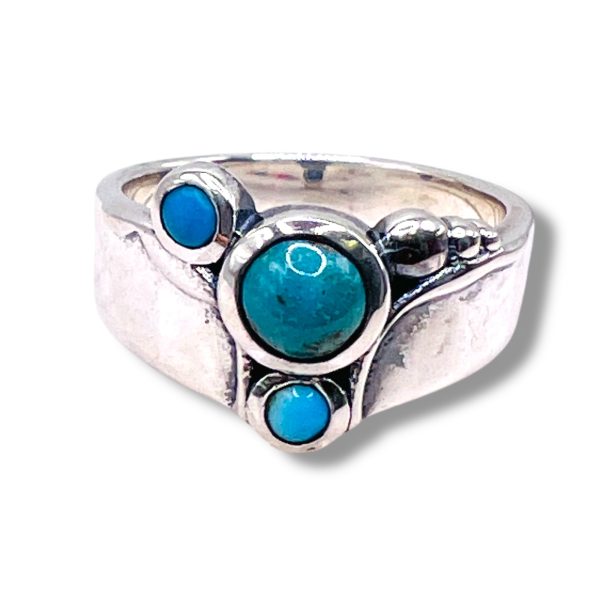 Multi-Stone Persian Turquoise Ring | Sterling Silver, sz 8 - Image 11