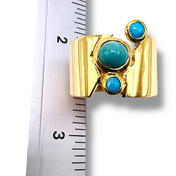 Wide Band Multi-Gemstone Turquoise Ring | Gold Plated sz 7 - Image 12