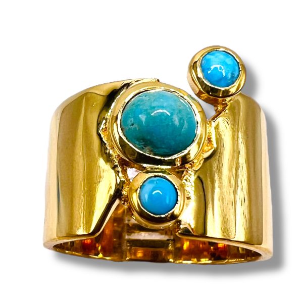 Wide Band Multi-Gemstone Turquoise Ring | Gold Plated sz 7 - Image 2