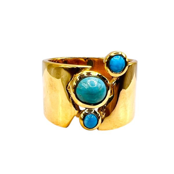 Wide Band Multi-Gemstone Turquoise Ring | Gold Plated sz 7 - Image 6