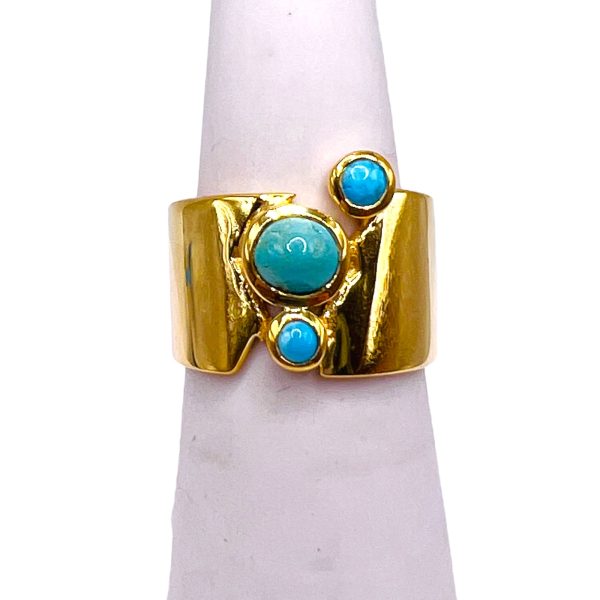 Wide Band Multi-Gemstone Turquoise Ring | Gold Plated sz 7 - Image 9