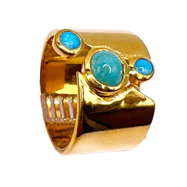 Wide Band Multi-Gemstone Turquoise Ring | Gold Plated sz 7 - Image 13