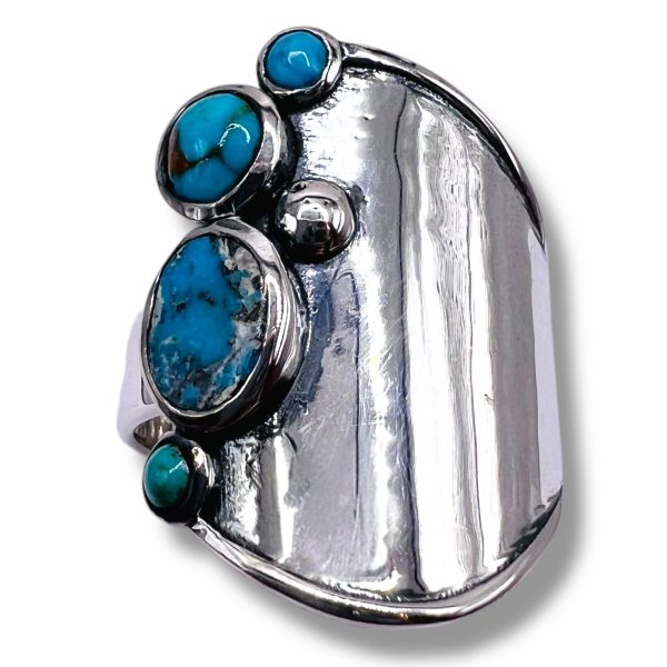 Matrix Blue Turquoise Multi Stone Ring | 925 Silver, sz 9