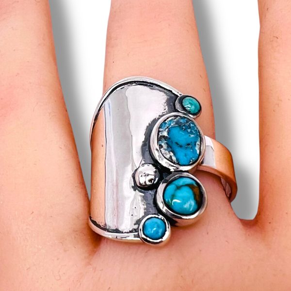 Matrix Blue Turquoise Multi Stone Ring | 925 Silver, sz 9 - Image 14