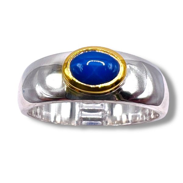 Genuine Blue Star Sapphire Ring in Silver & Gold, sz 11, 10