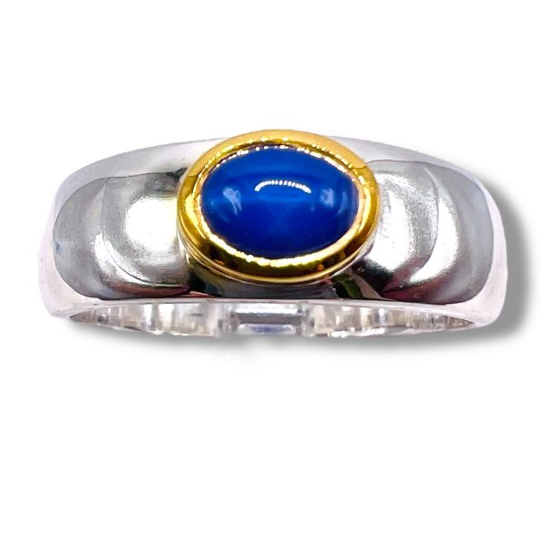 Blue Star Sapphire Ring Gold Frame & Silver, sz 11, 10 - Image 3