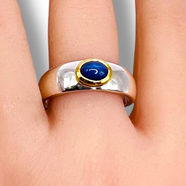 Blue Star Sapphire Ring Gold Frame & Silver, sz 11, 10 - Image 14