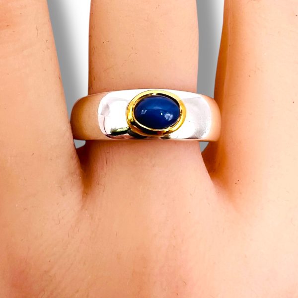 Blue Star Sapphire Ring Gold Frame & Silver, sz 11, 10 - Image 15