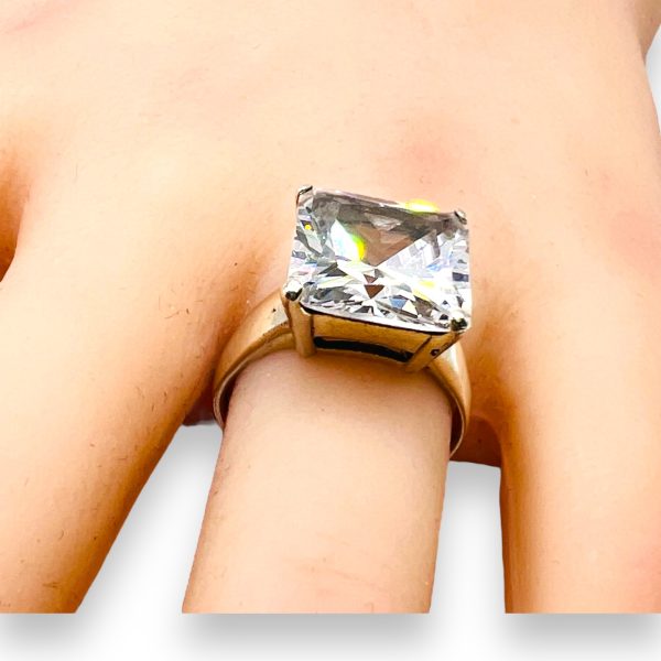 Large Square Cubic Zirconia Solitaire Ring, sz 6.25 - Image 5