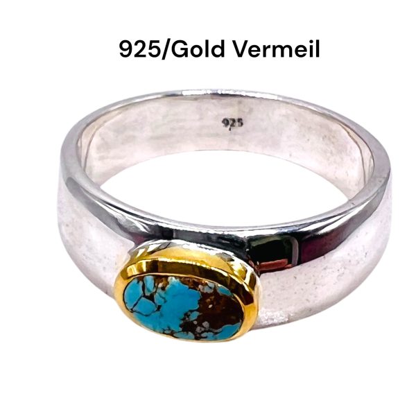 Persian Turquoise Brown Matrix Ring Silver & Gold, sz 9 - Image 2