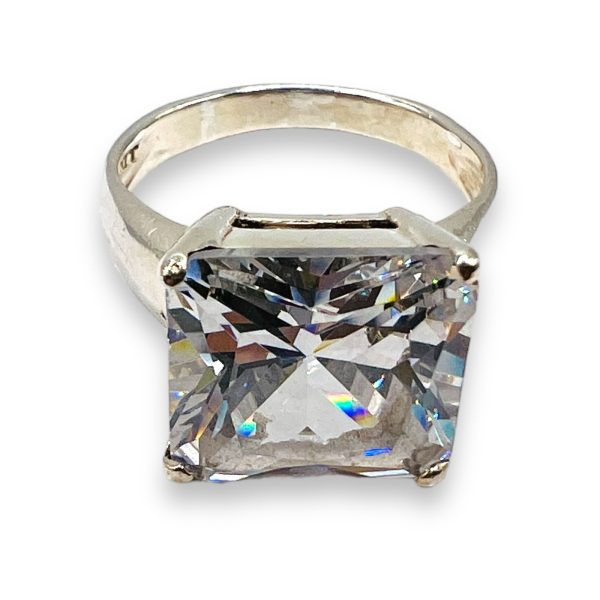 Large Square Cubic Zirconia Solitaire Ring, sz 6.25 - Image 2