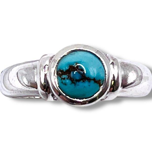 Round Persian Turquoise Black Matrix Ring, sz 5,6,7