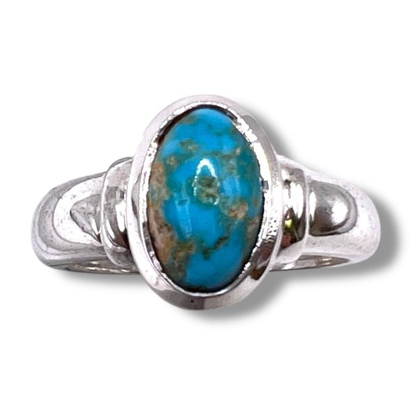 Oval Persian Turquoise Brown Matrix Silver Ring, sz 7,8