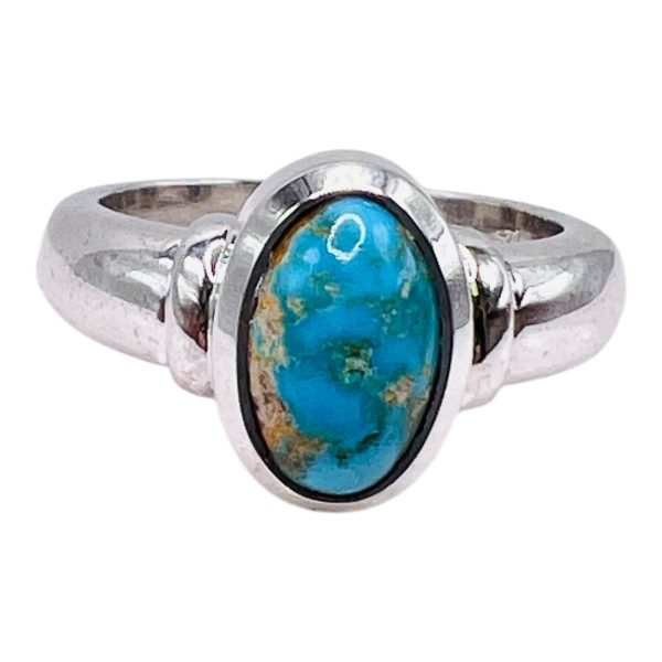 Oval Persian Turquoise Brown Matrix Silver Ring, sz 7,8 - Image 5