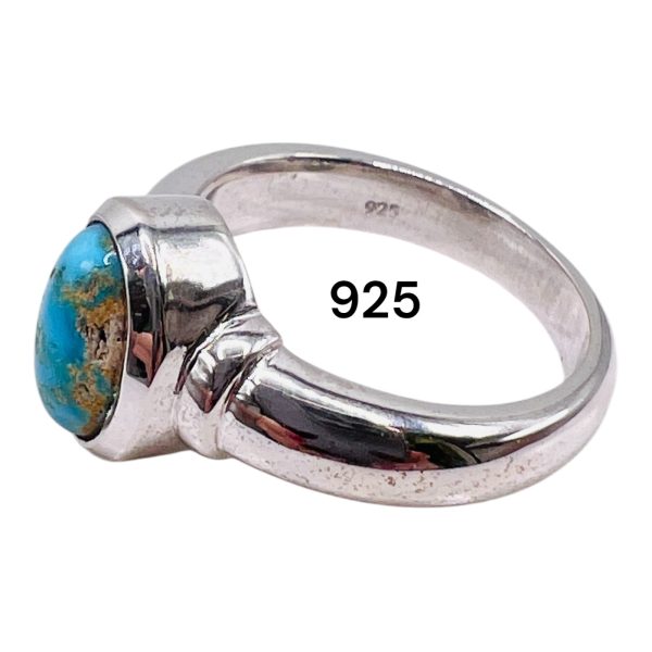 Oval Persian Turquoise Brown Matrix Silver Ring, sz 7,8 - Image 2