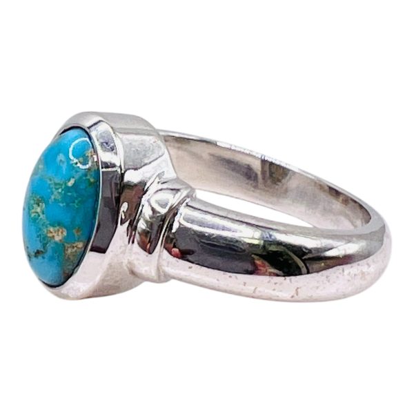 Oval Persian Turquoise Brown Matrix Silver Ring, sz 7,8 - Image 3