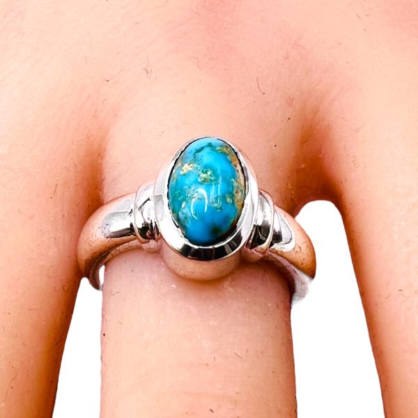 Oval Persian Turquoise Brown Matrix Silver Ring, sz 7,8 - Image 10