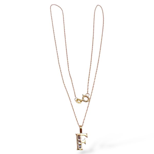 10k Yellow Gold Initial Necklace ‘F’ Letter with Diamonds - Image 3