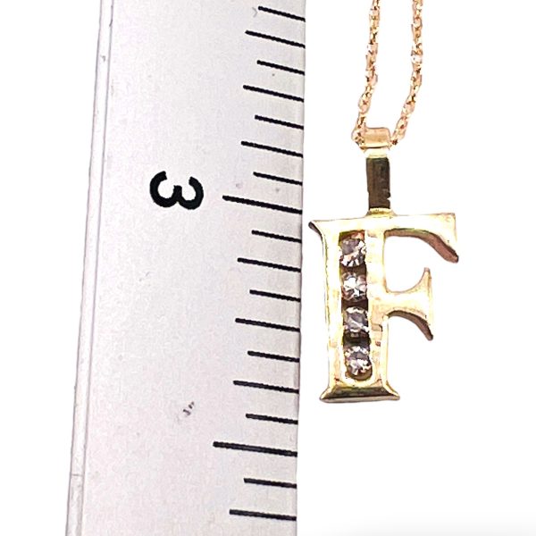 10k Yellow Gold Initial Necklace ‘F’ Letter with Diamonds - Image 7