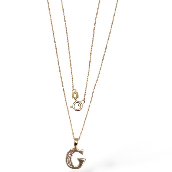 10k Yellow Gold Initial Necklace ‘G’ Letter with Diamonds - Image 3