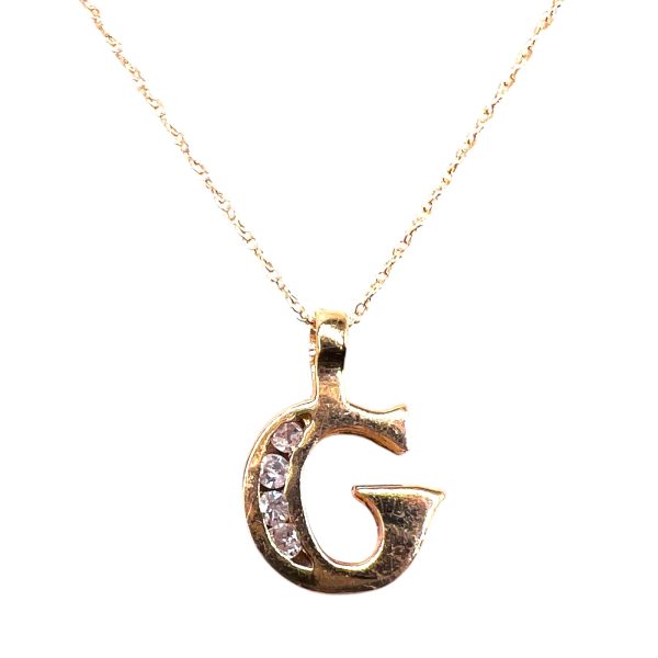 10k Yellow Gold Initial Necklace ‘G’ Letter with Diamonds - Image 6